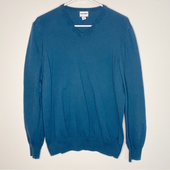 Old Navy Blue V-neck Sweater 100% Cotton Business Casual Size Medium - Picture 1 of 8